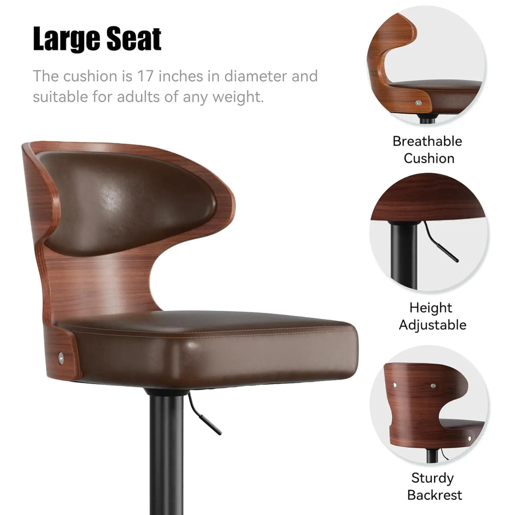 Bar Stools Set of 4 Adjustable Height Swivel Bar Stools Faux Leather Upholstered Bentwood Barstools with Back, Customized