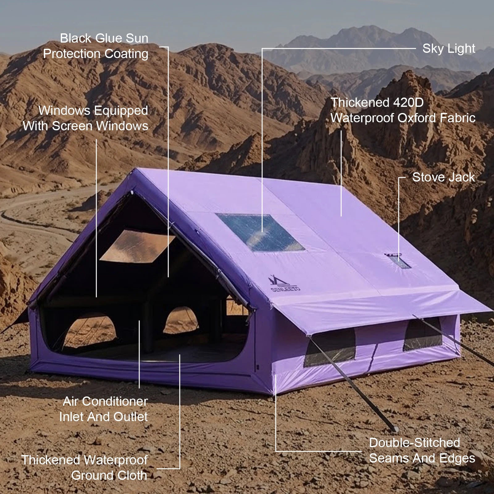 Purple Inflatable Tent with Hand Pump for Camping