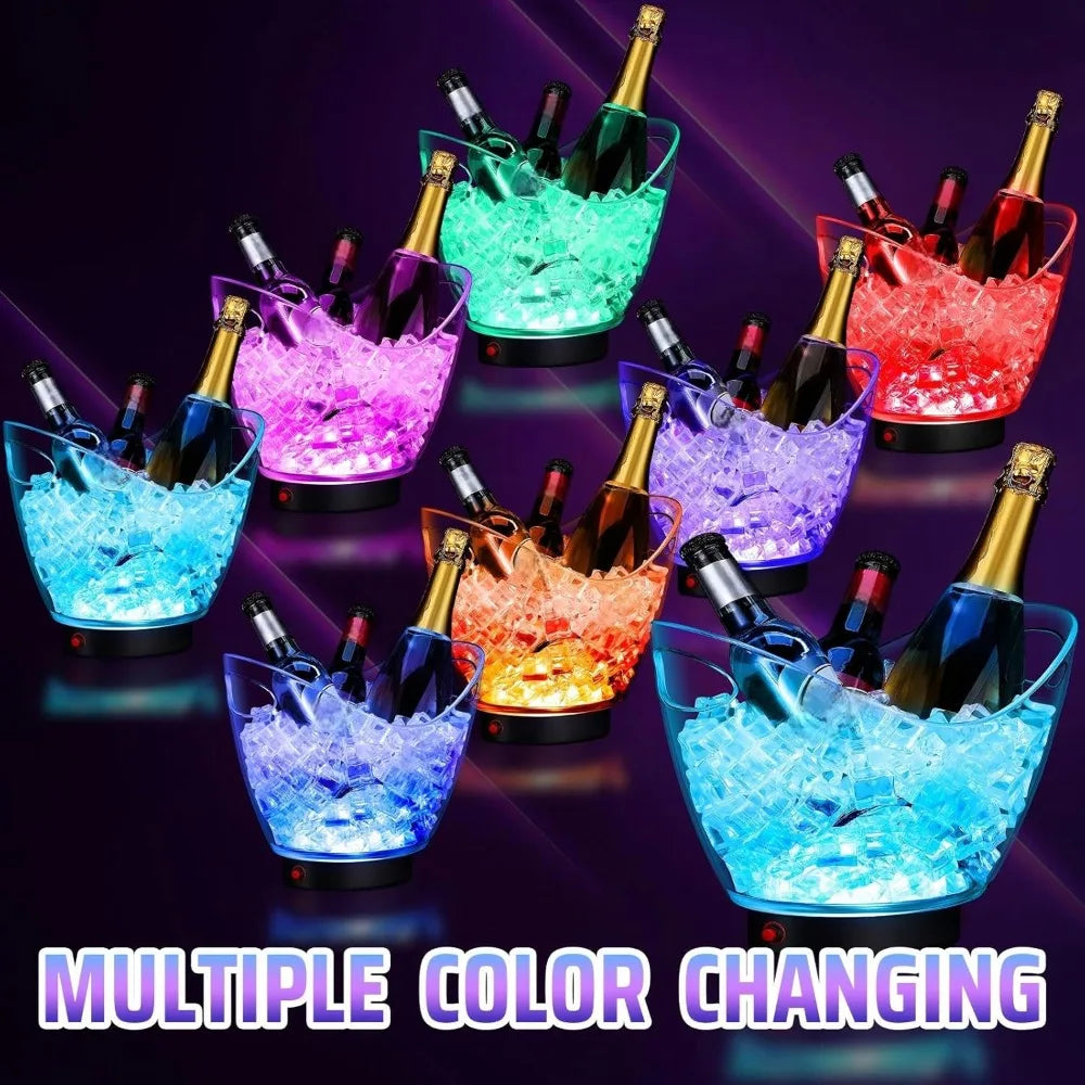 4 Pcs LED Ice Buckets 2L Clear Plastic RGB Lights