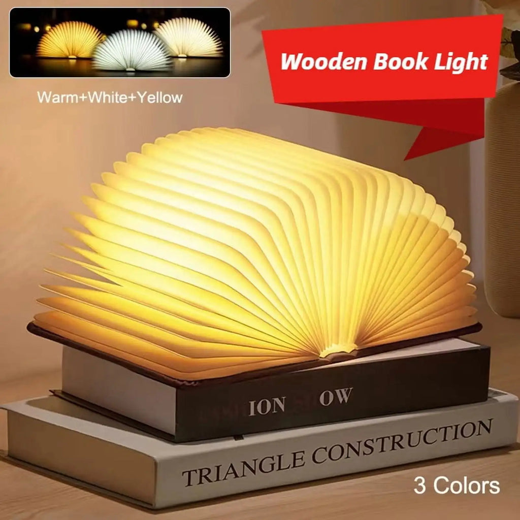 Wooden Folding Book Lamp Portable LED Desk Light USB Rechargeable