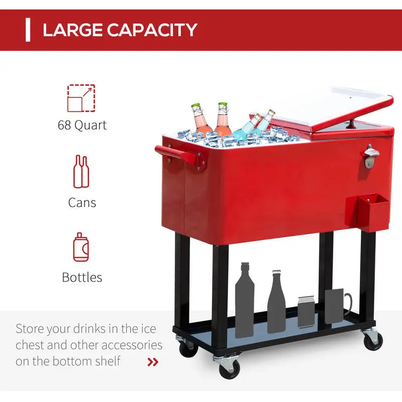 80 QT Rolling Cooling Bins Ice Chest on Wheels