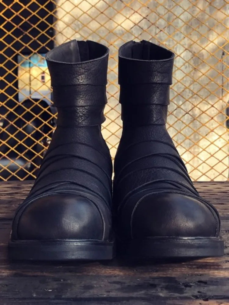 Genuine Leather Round Toe Zipper Ankle Boots