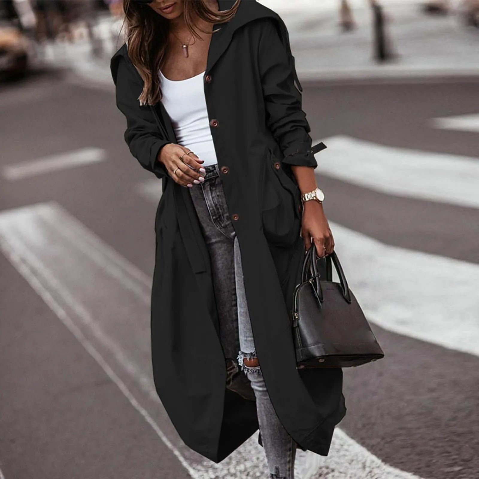 Women's Casual Lapel Button Up Long Shacket Coat Womens Plus Size Lightweight Windbreaker With Pockets Streetwear Lapel Anoraks