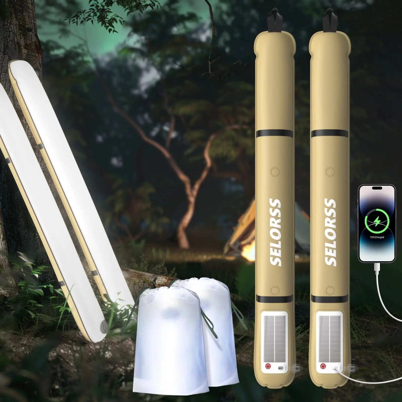 Solar Camping Lantern 2000mAh Folding Portable Light Waterproof