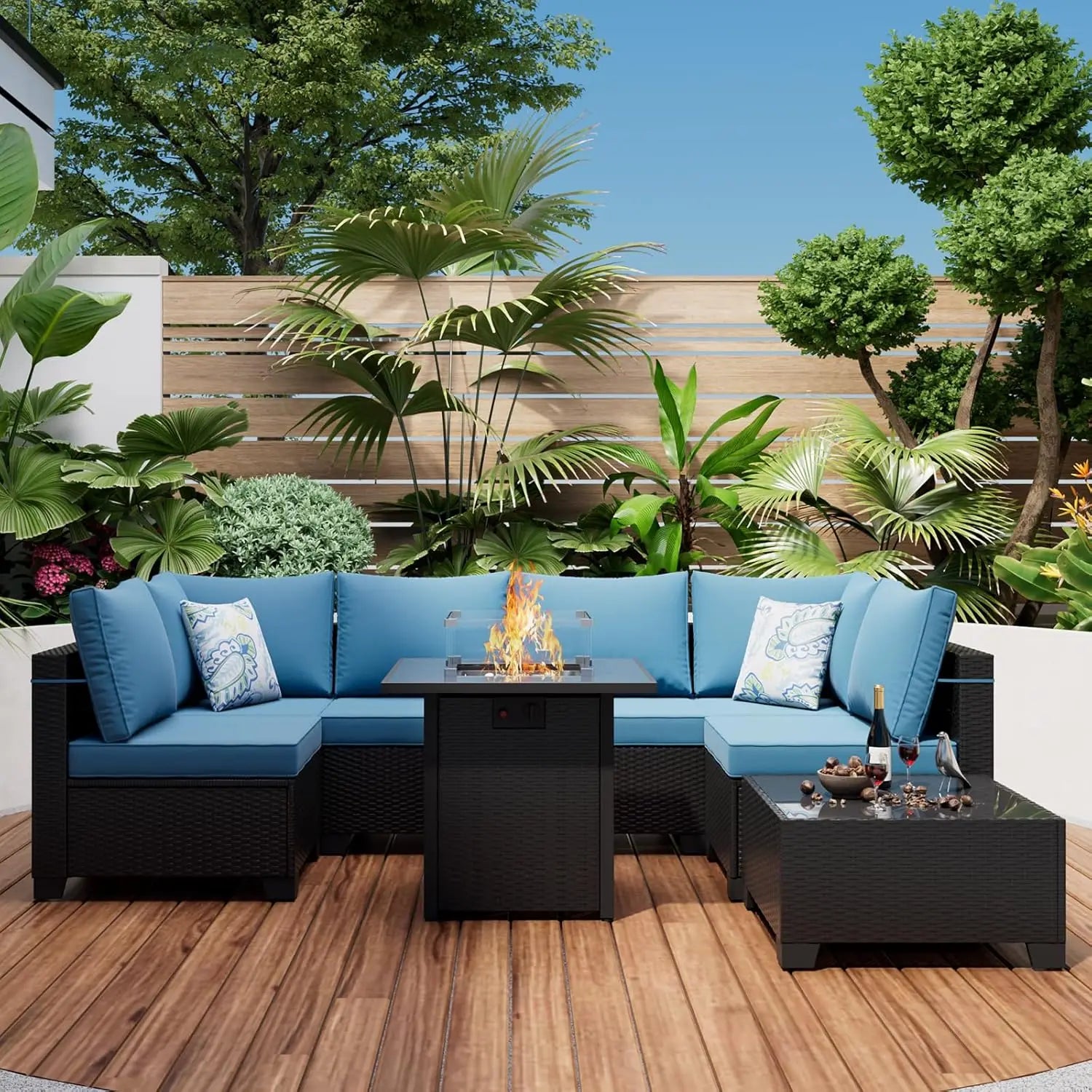 8 Piece Patio Furniture Set with Fire Pit Table