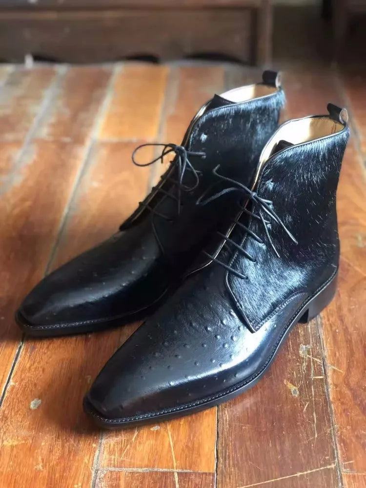 Handmade Shoes Mens British Style Square Toe