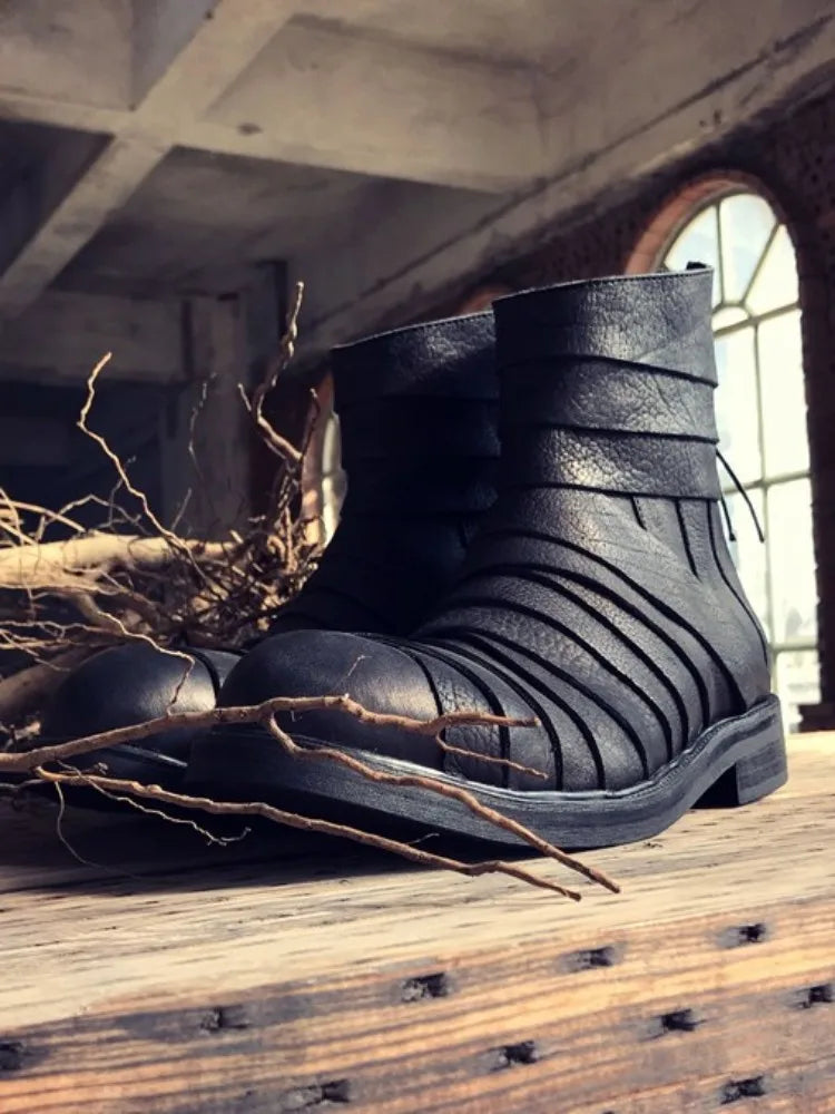 Genuine Leather Round Toe Zipper Ankle Boots