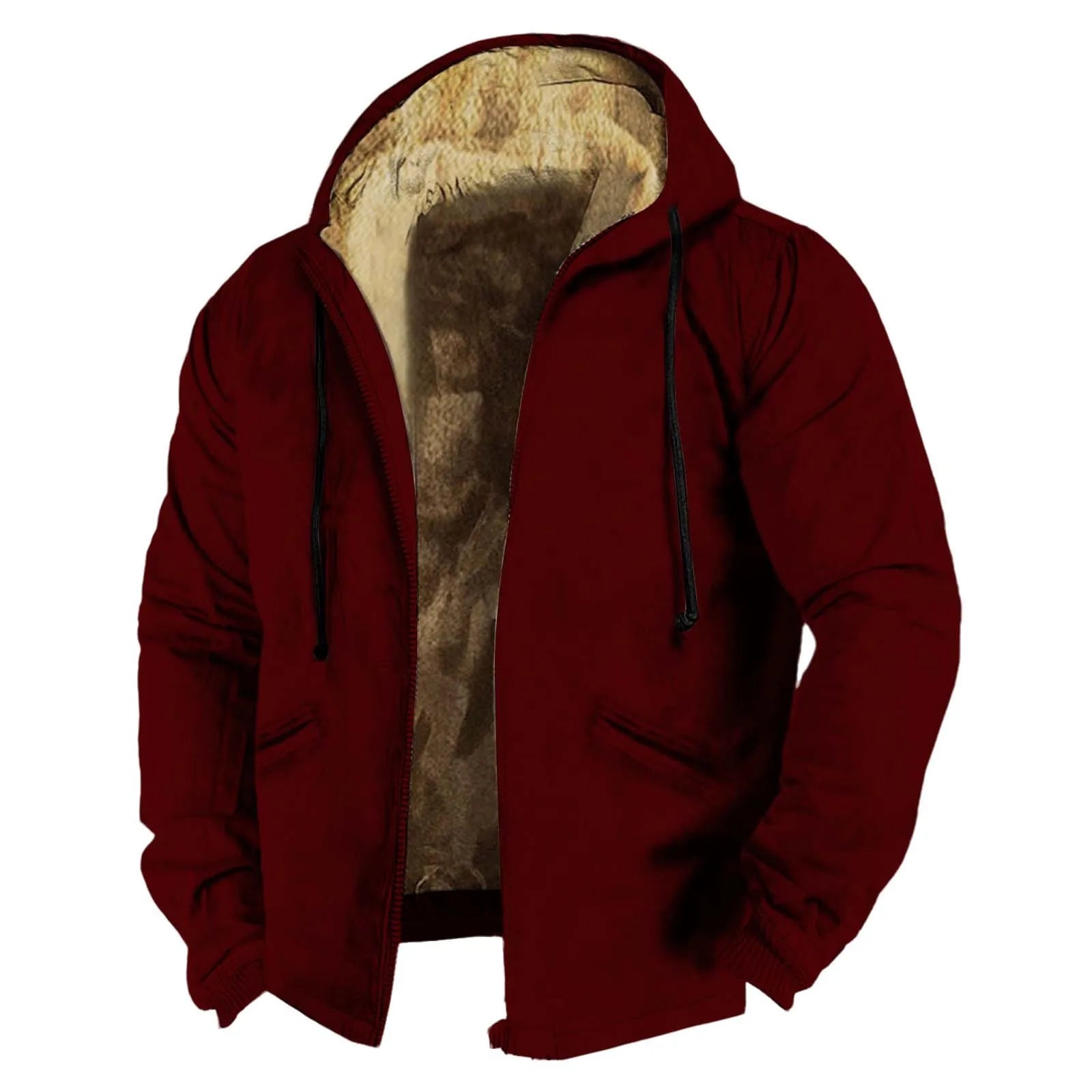 Men Winter Jacket Fleece Lined Solid Color