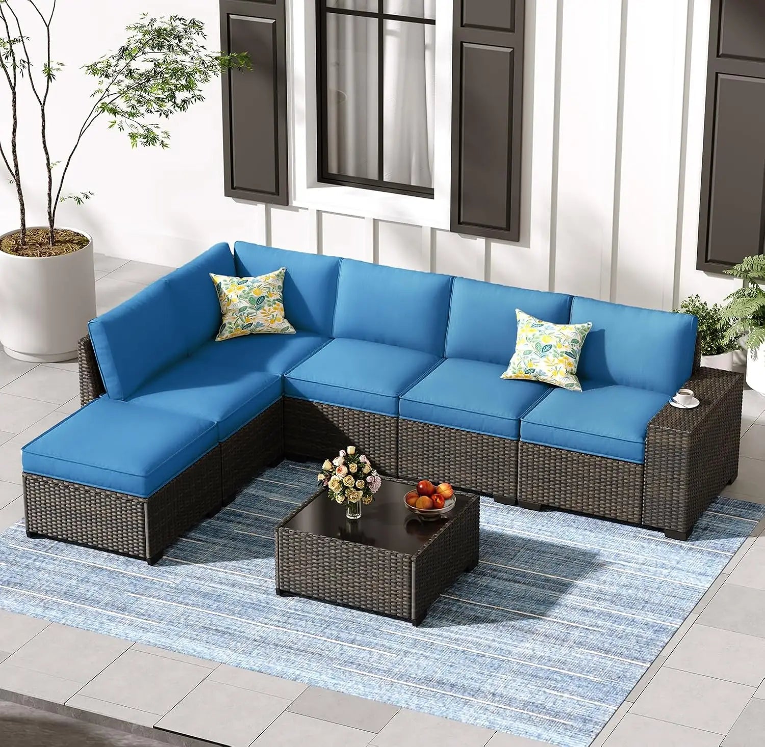 7-Piece Patio Furniture Set Wicker Sectional Sofa