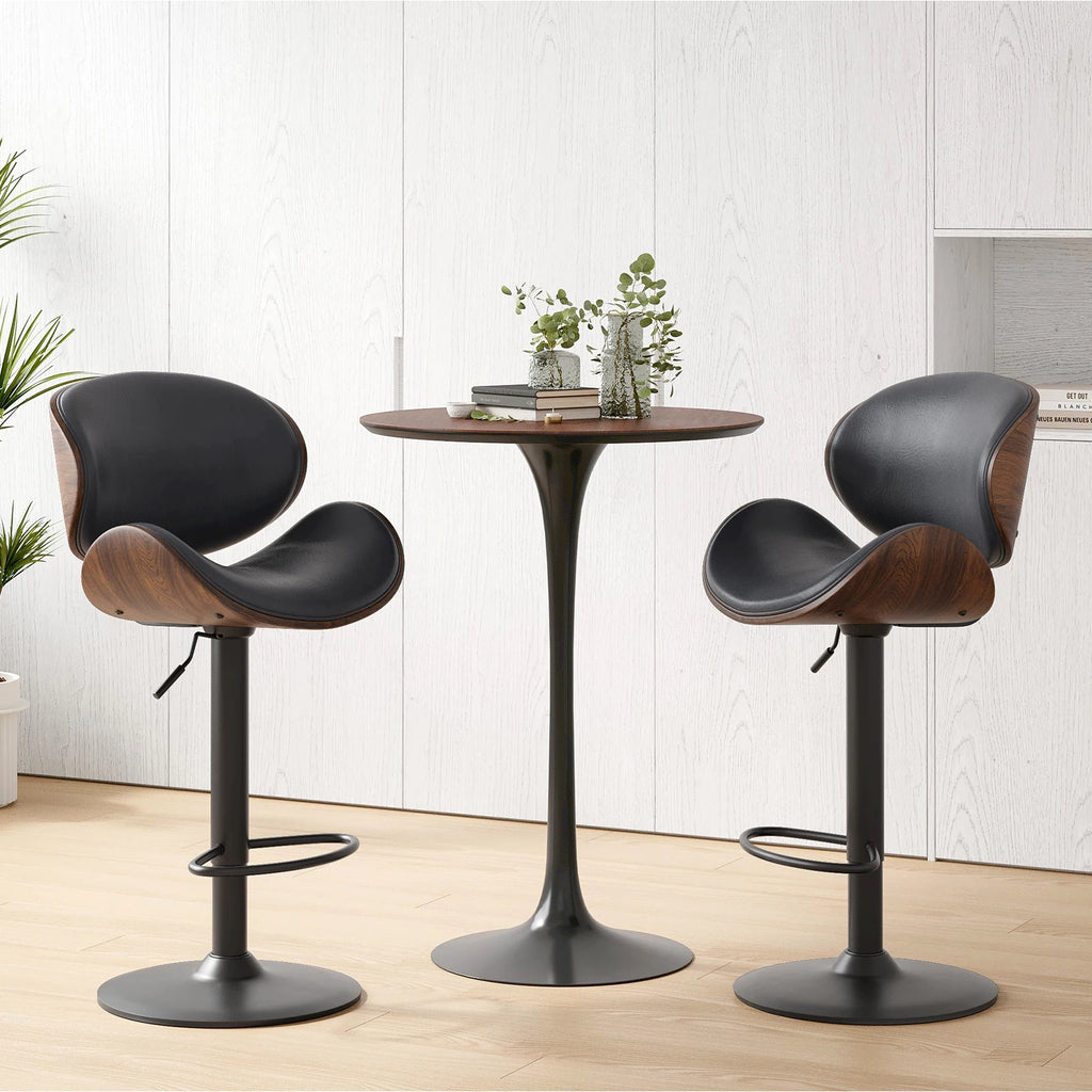 Set of 2 Swivel Bar Stools, Adjustable Height Bentwood Barstools with Backrest