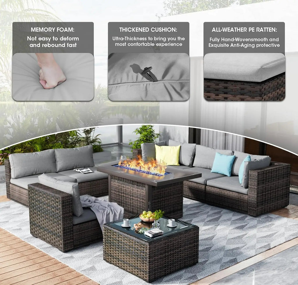 7 Pieces Outdoor Sectional Patio Furniture Set