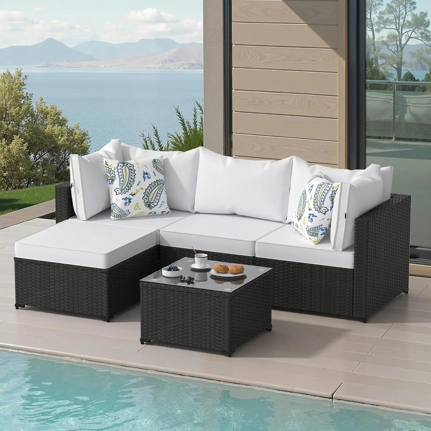 Patio Furniture Set 5PCS Outdoor Sectional with Ottoman