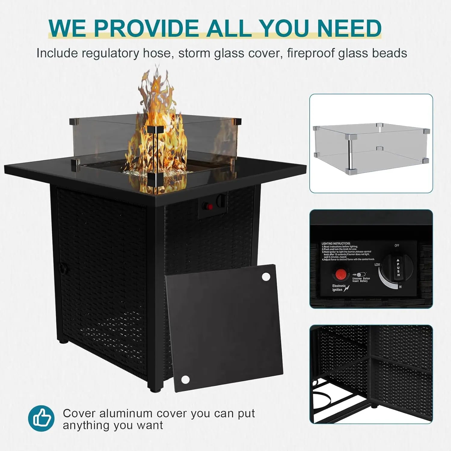 8 Piece Patio Furniture Set with Fire Pit Table