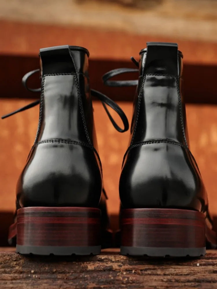 Retro Style Genuine Leather Round Toe Lace-Up