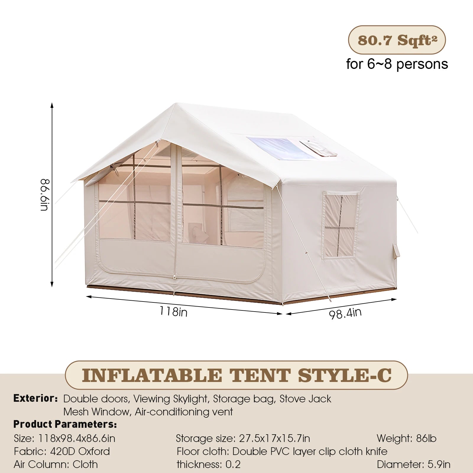 Inflatable Tent Air Conditioning Vent Glamping Blow up Tent