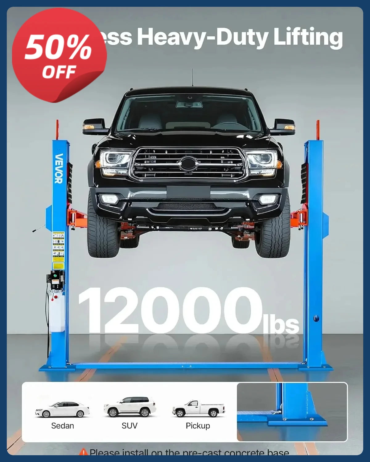 2 Post Lift 12000 lb 2.95 HP Motor