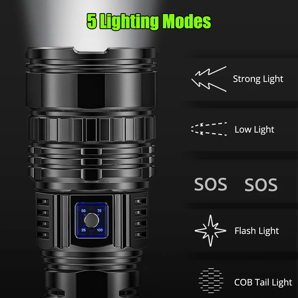1000W Flash Light Emergency Spotlight 9km Tactical Torch