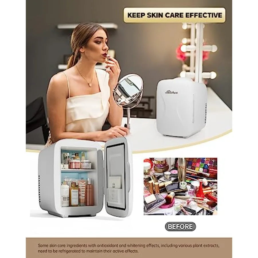 Mini Fridge [Upgrade], Small Fridge Rapid Cooling 4 Liter/6 Cans Skincare Fridge, Cooler and Warmer Refrigerators for Bedroom,