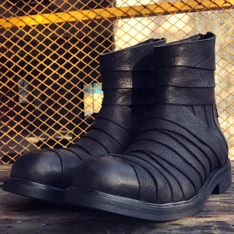 Genuine Leather Round Toe Zipper Ankle Boots