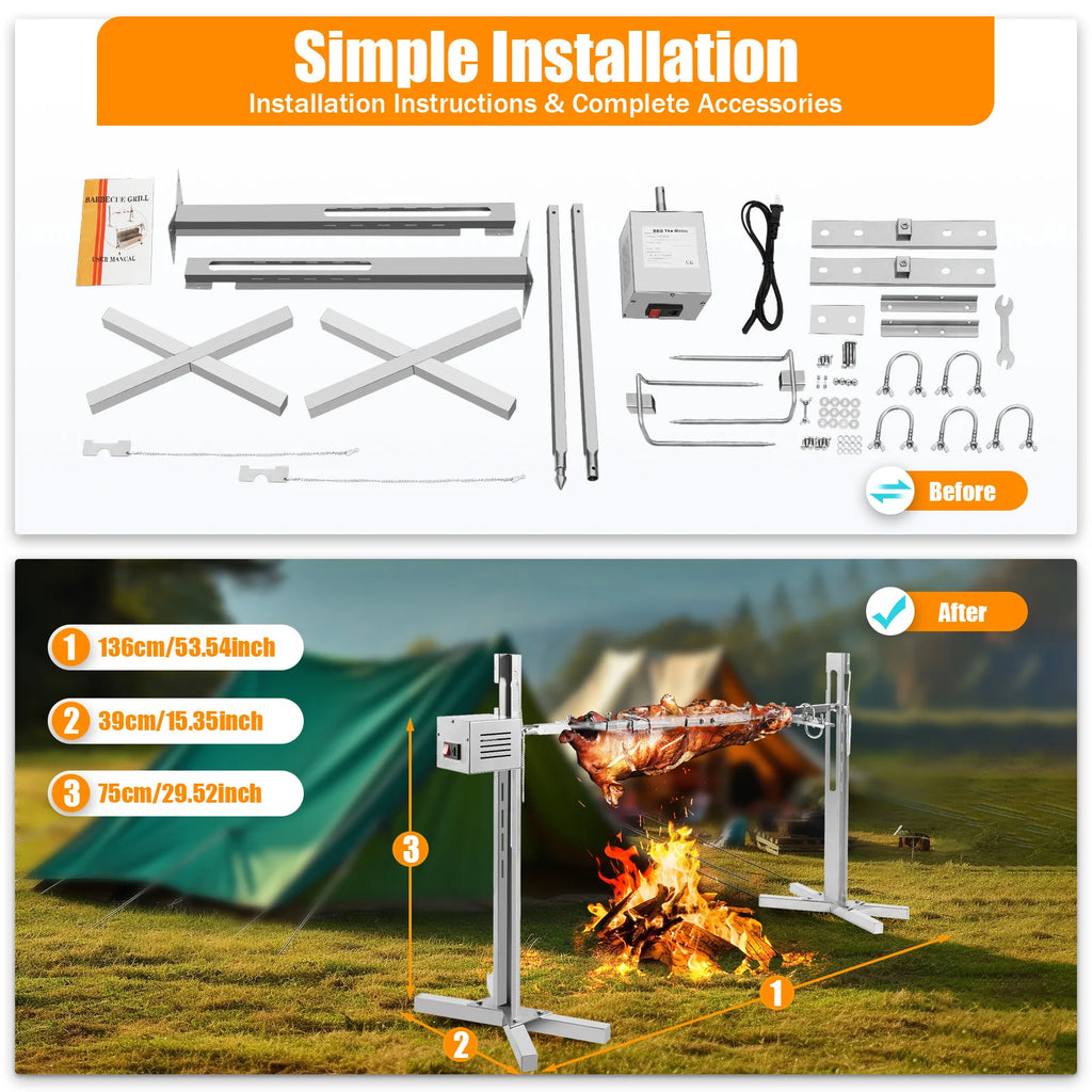 53" Rotisserie Grill Kit Roaster Stand