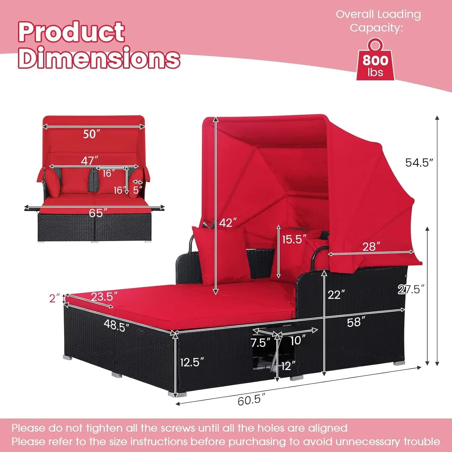 Outdoor Daybed with Canopy 2 Person
