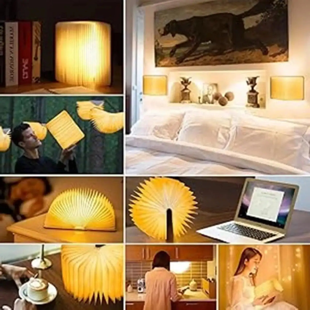 Wooden Folding Book Lamp Portable LED Desk Light USB Rechargeable