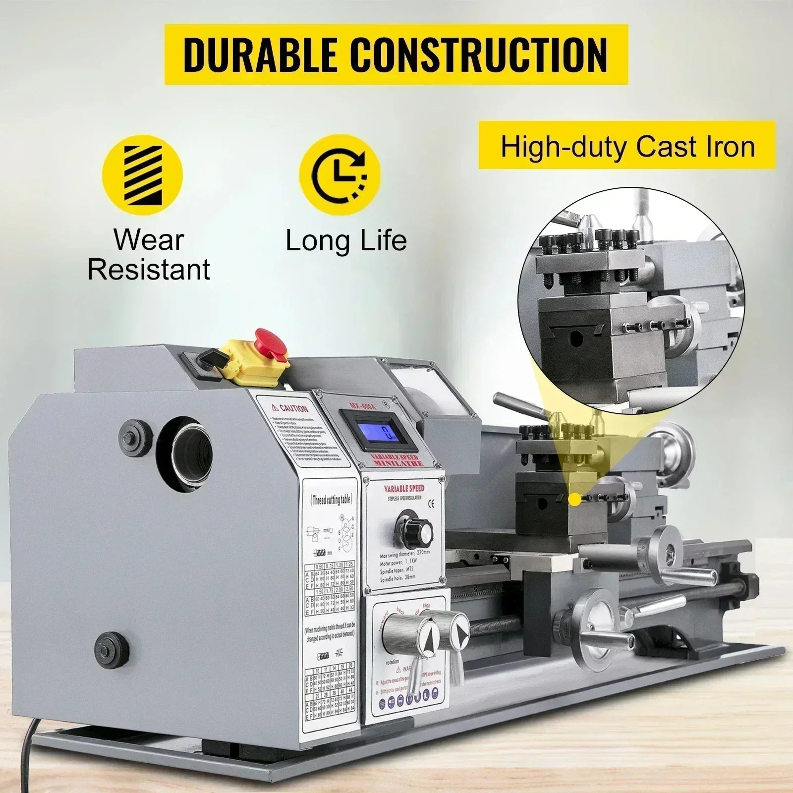 Mini Metal Lathe Variable Speed Large Swing