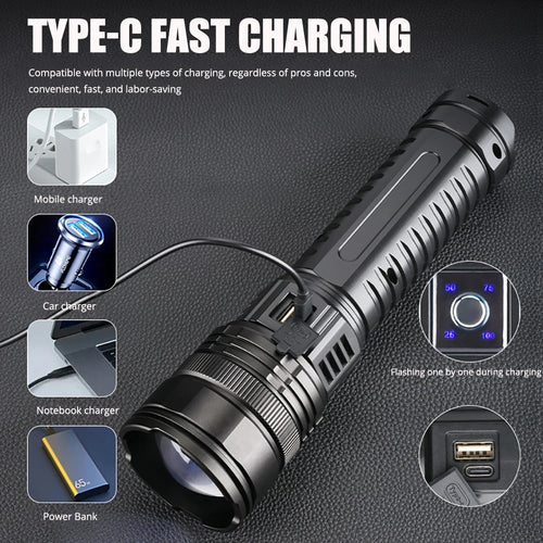 1000W Flash Light Emergency Spotlight 9km Tactical Torch