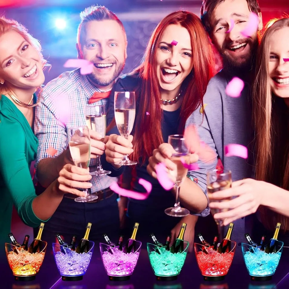 4 Pcs LED Ice Buckets 2L Clear Plastic RGB Lights