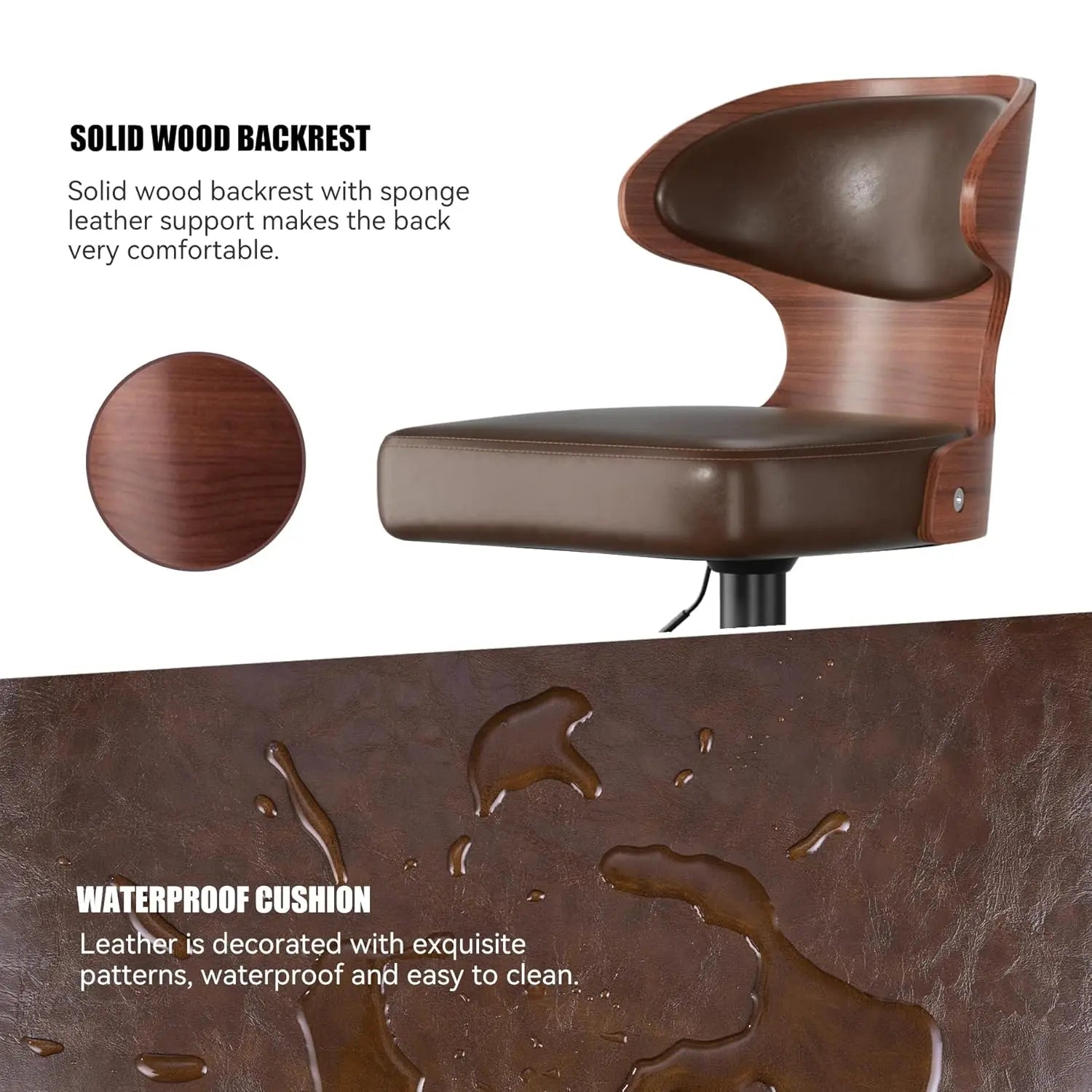 Bar Stools Set of 4 Adjustable Height Swivel Bar Stools Faux Leather Upholstered Bentwood Barstools with Back, Customized