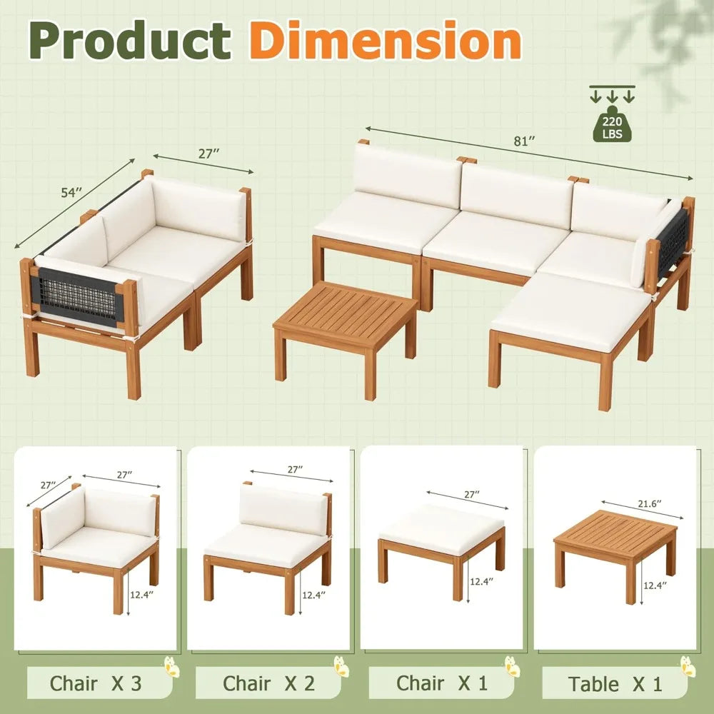 7 Piece Acacia Wood Patio Sofa