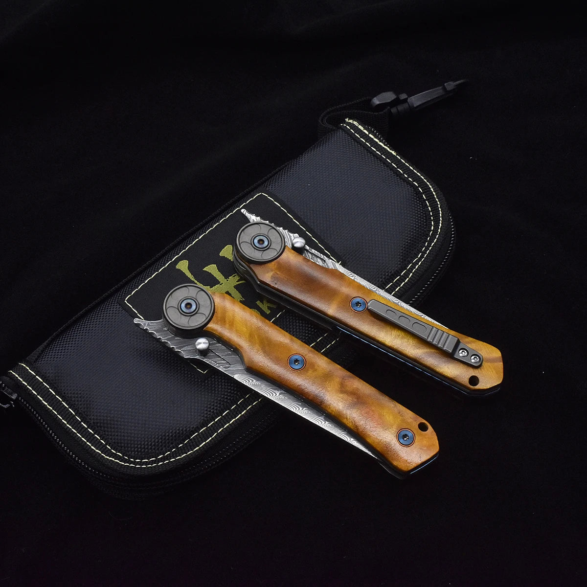 Damascus Wood Handle Folding Knife