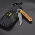 Damascus Wood Handle Folding Knife