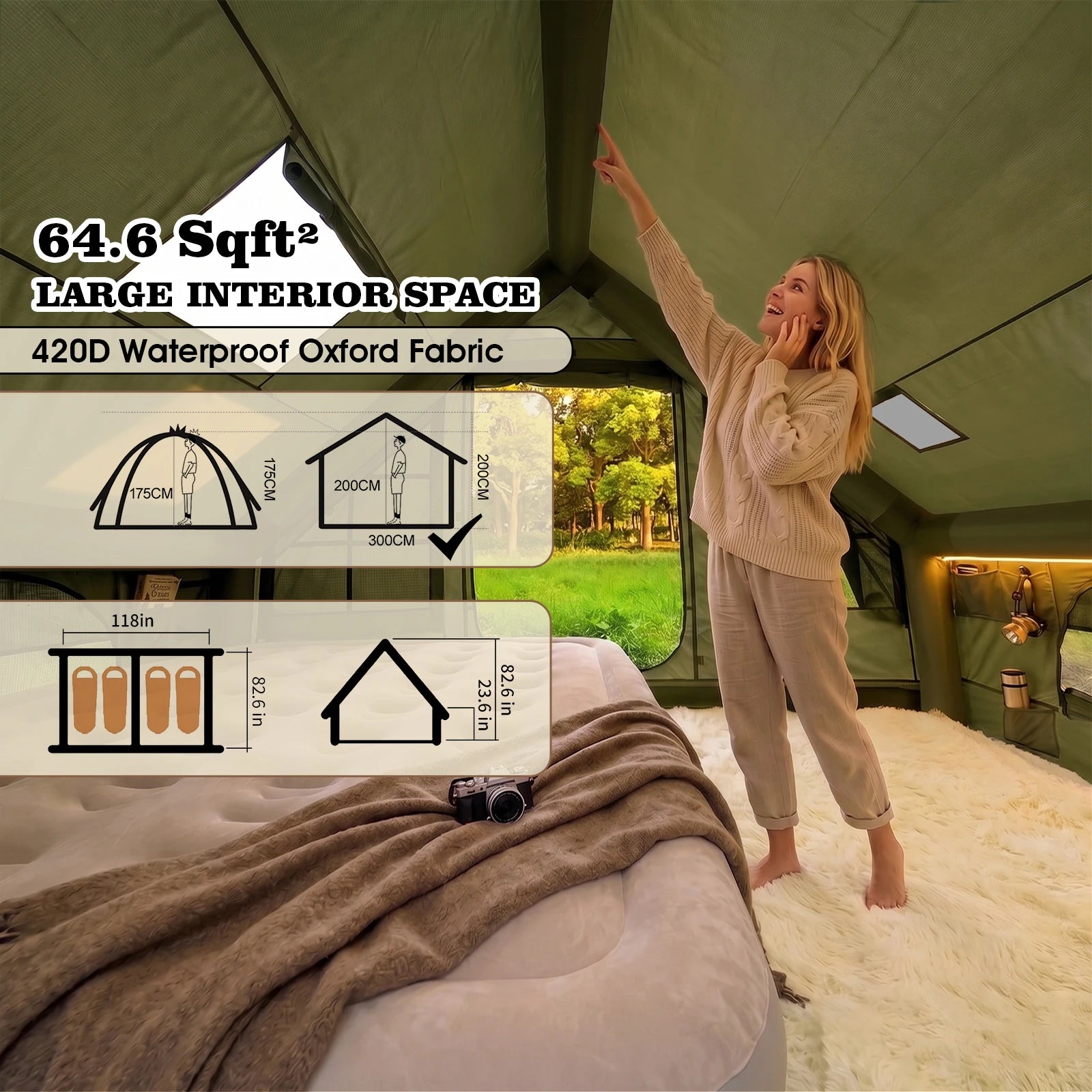 Inflatable Camping Tent with Skylight