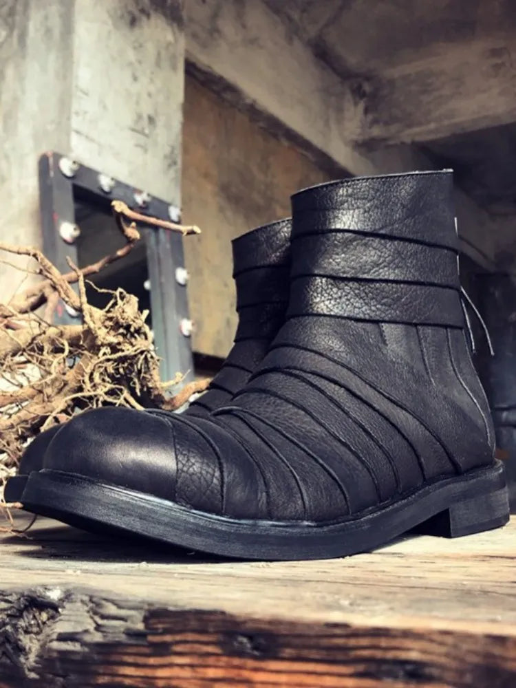 Genuine Leather Round Toe Zipper Ankle Boots