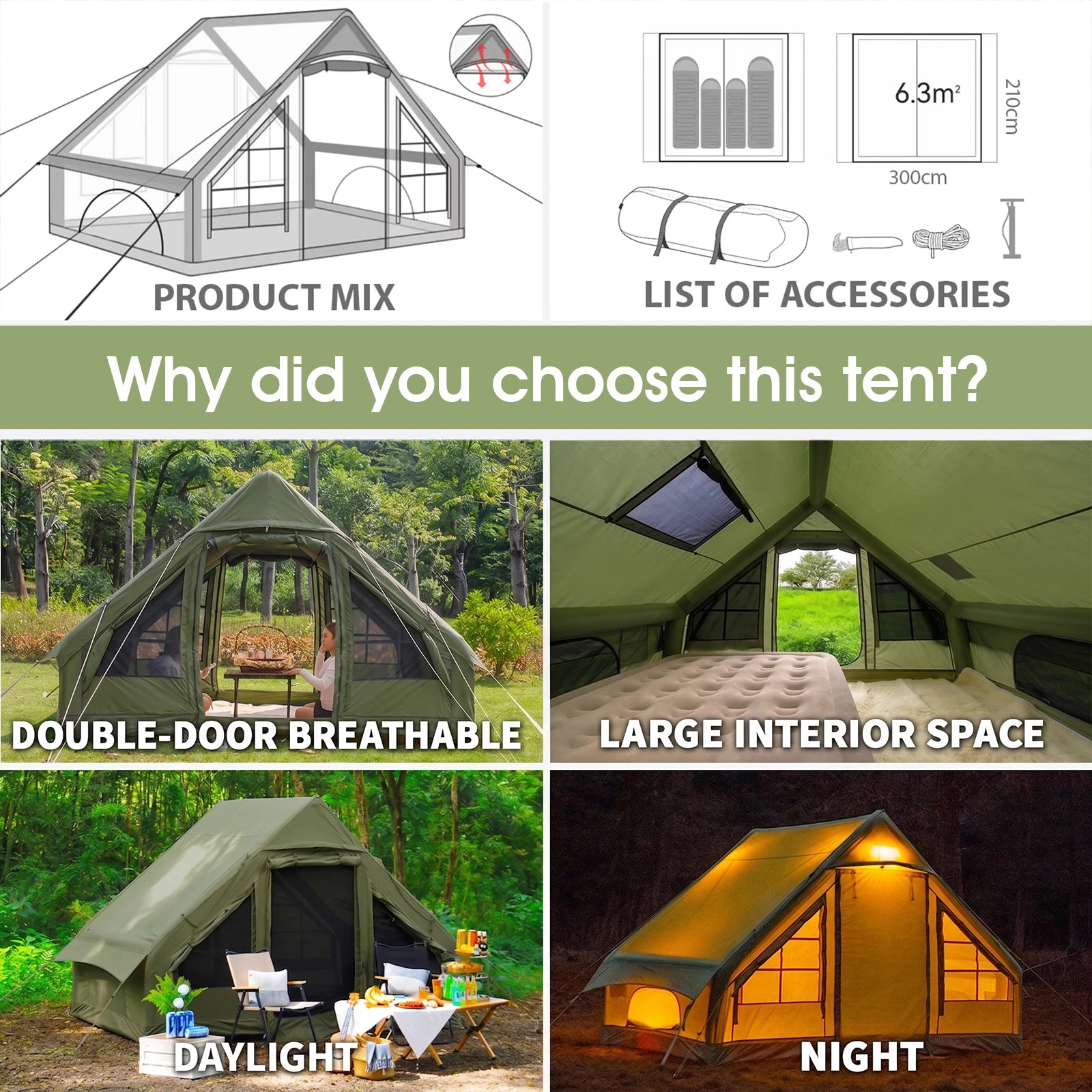 Inflatable Camping Tent with Skylight