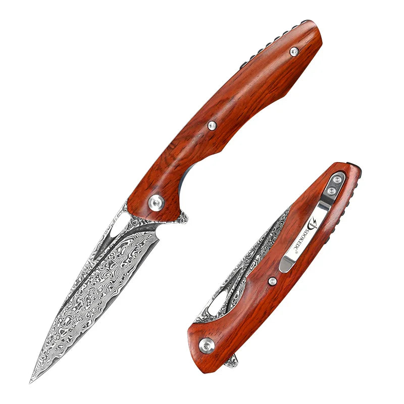 Damascus Steel Folding Knives Rosewood Handle