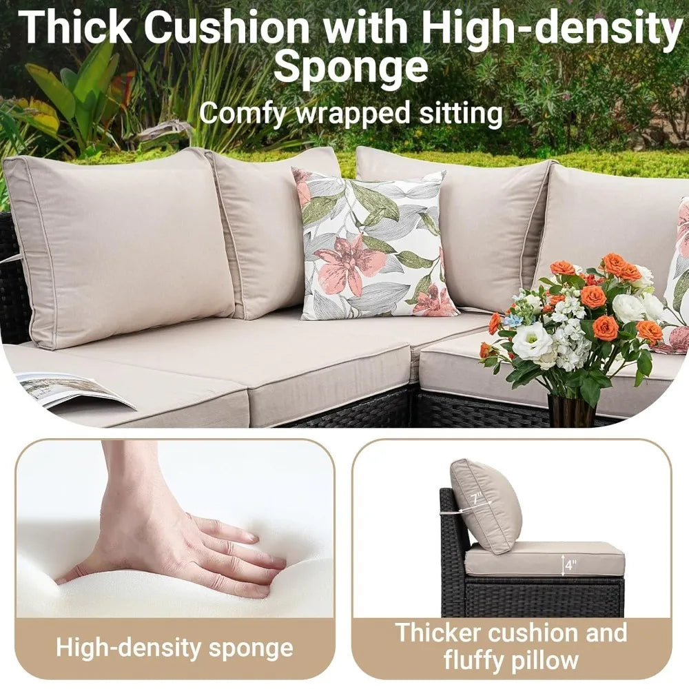 7-Piece Patio Furniture Set Wicker Sectional Sofa