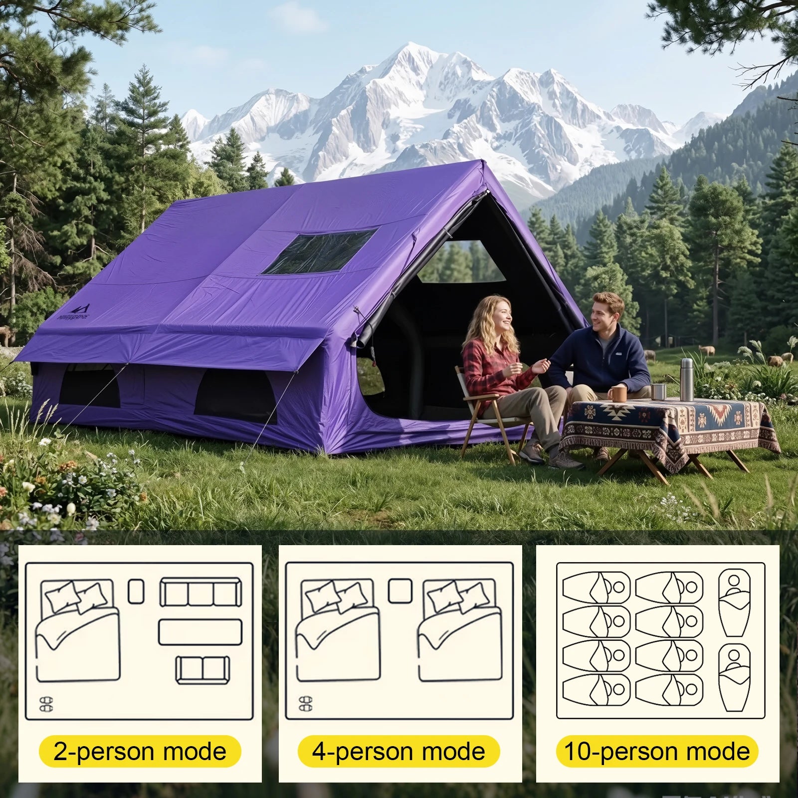 Purple Inflatable Tent with Hand Pump for Camping