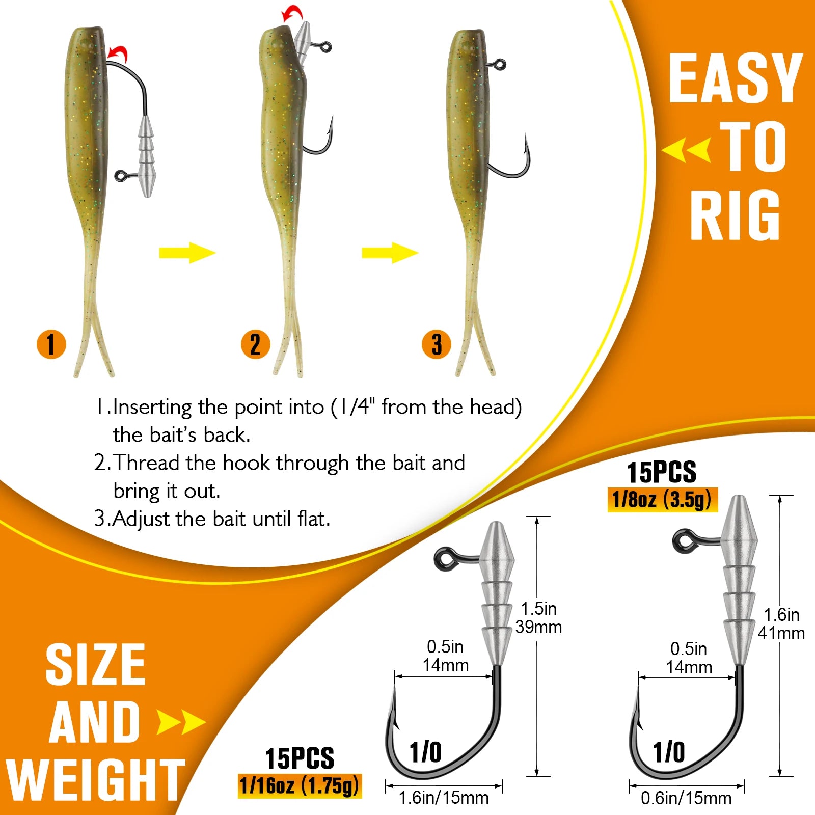 15PCS Hover Rig Jighead Swimbait Fishing Hooks