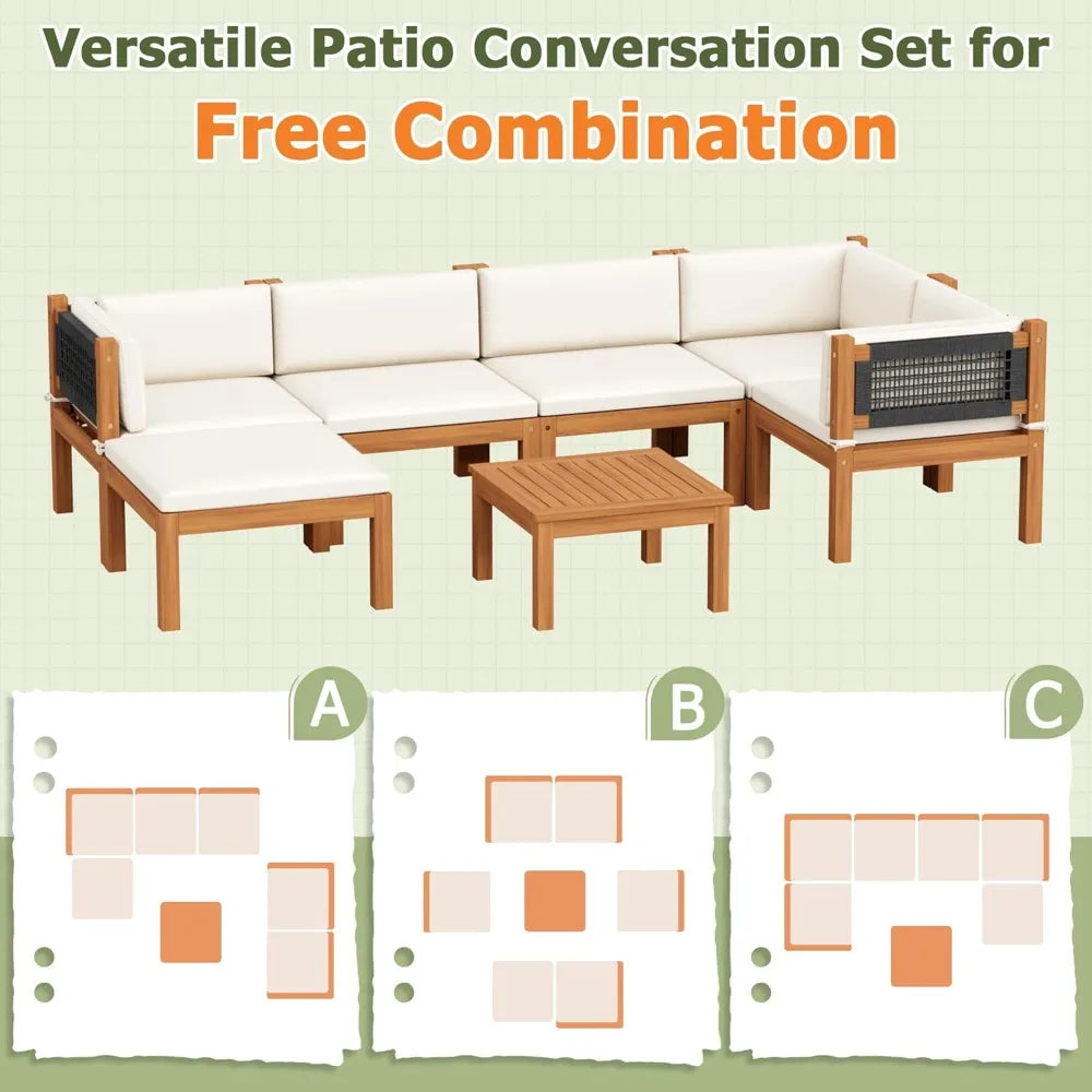 7 Piece Acacia Wood Patio Sofa