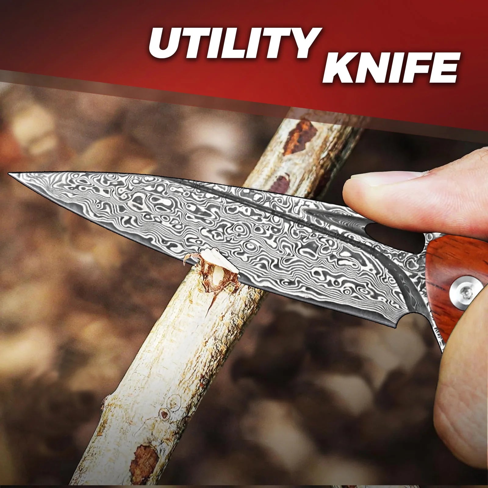 Damascus Steel Folding Knives Rosewood Handle