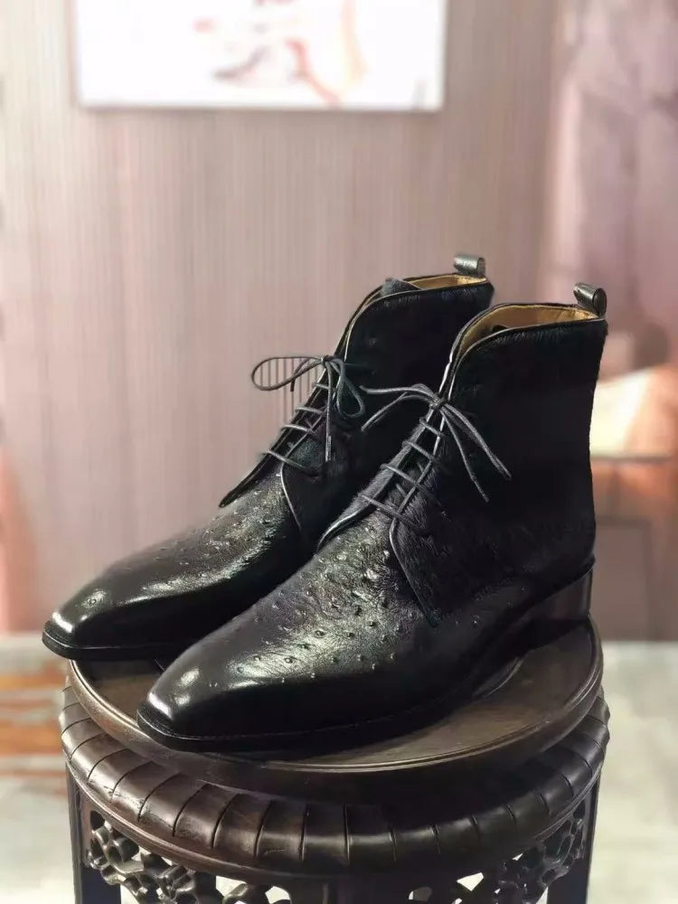 Handmade Shoes Mens British Style Square Toe