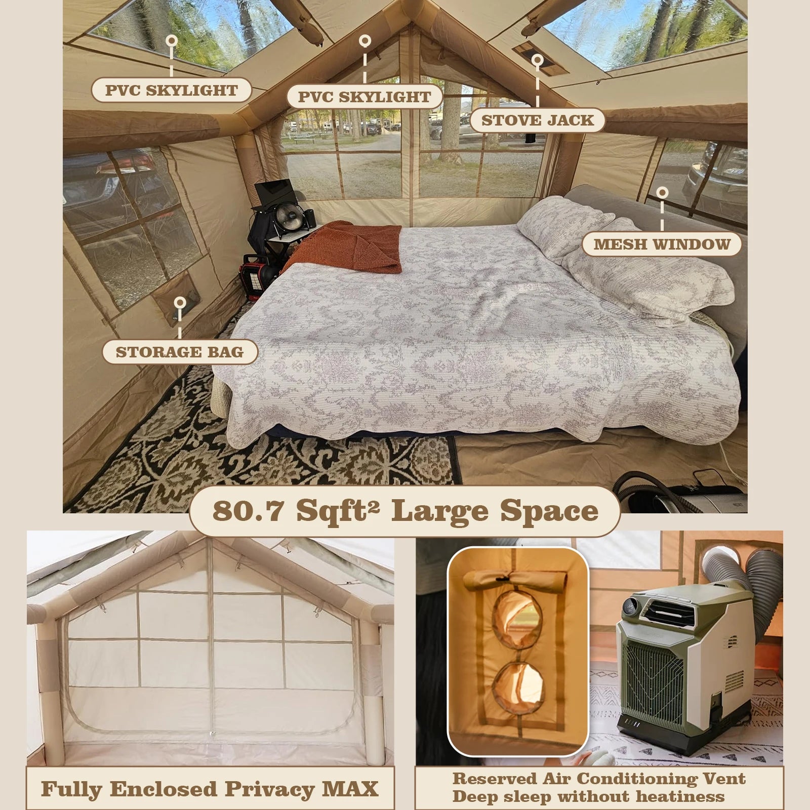 Inflatable Tent Air Conditioning Vent Glamping Blow up Tent