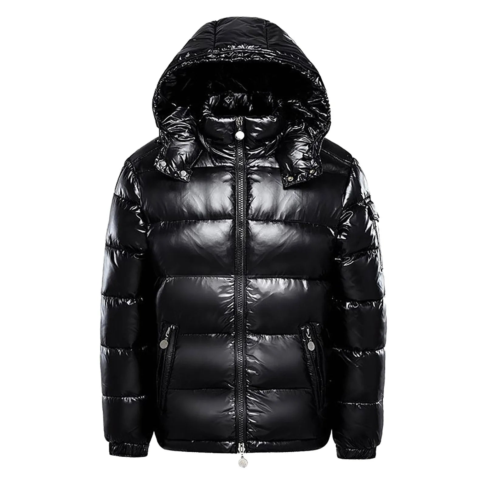 Men'S Padded Coats Hooded Jacket Black Glossy Couple Unisex Jacket Hooded Thickened Bread Jackets Winter Warm Outerwear Hombre