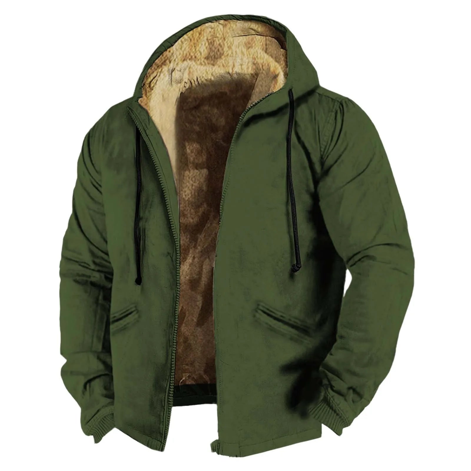 Men Winter Jacket Fleece Lined Solid Color