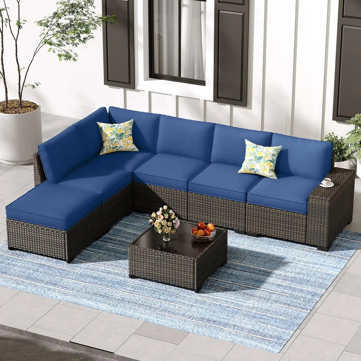 7-Piece Patio Furniture Set Wicker Sectional Sofa