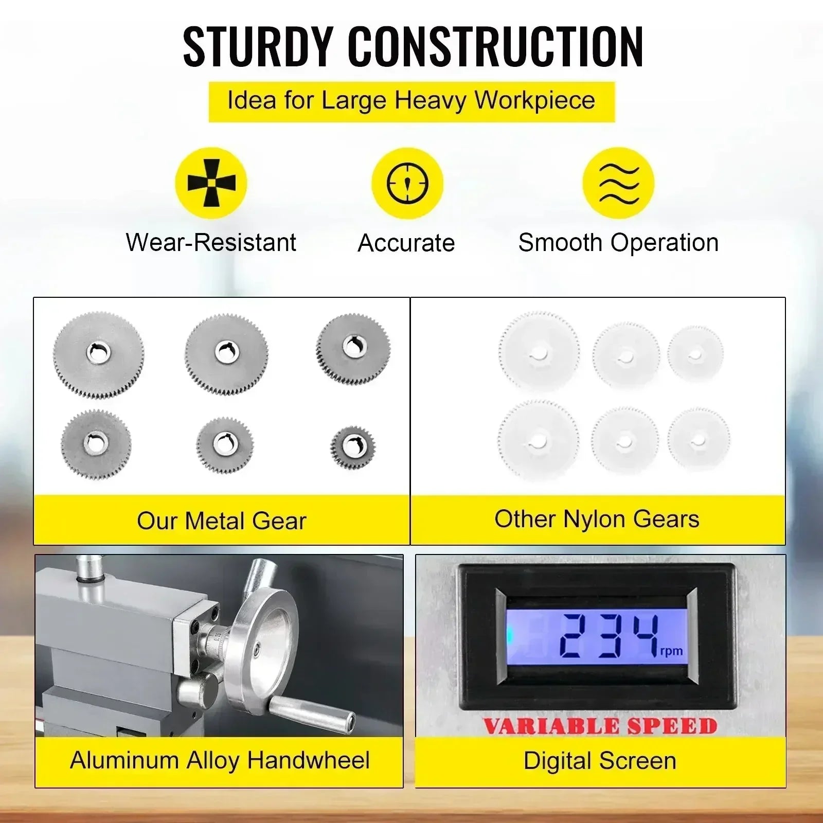 Metal Lathe Variable Speed Mini 3-Jaw Chuck