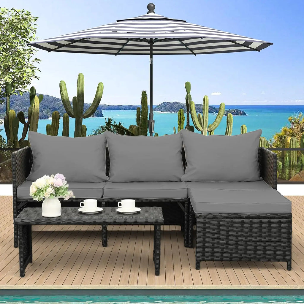 3-Piece Outdoor Rattan Furniture Set