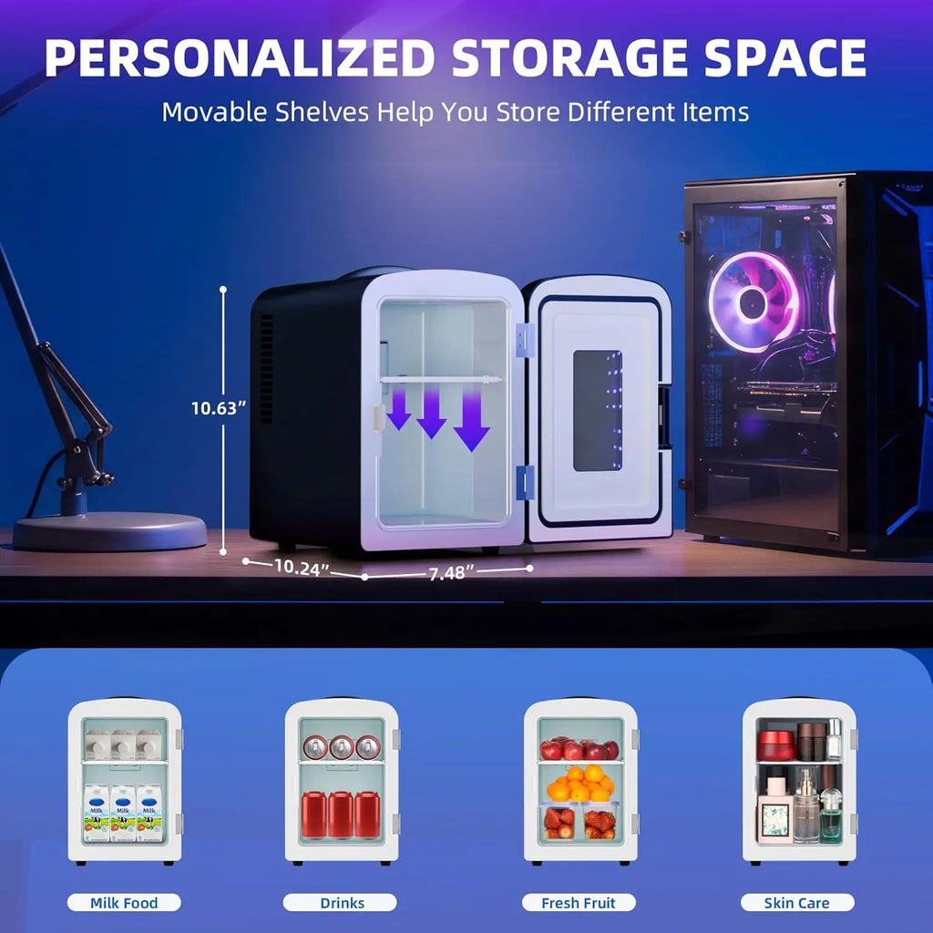 Mini Compact Refrigerator with Gaming Light 4L Capacity